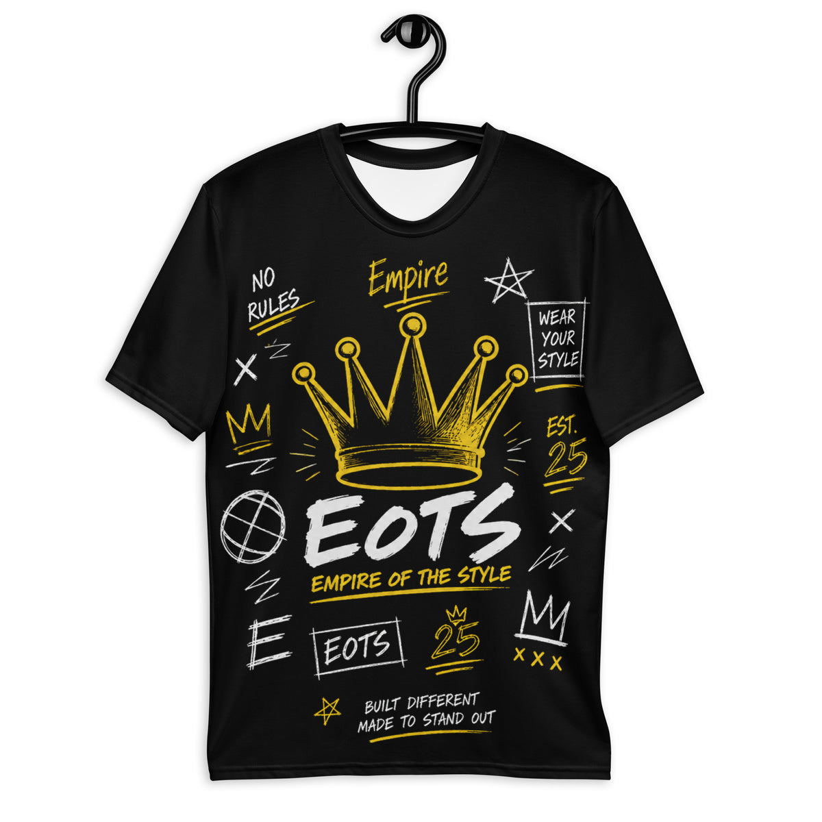 EOTS Crown Herren-T-Shirt in Schwarz und Gold – Vorderansicht