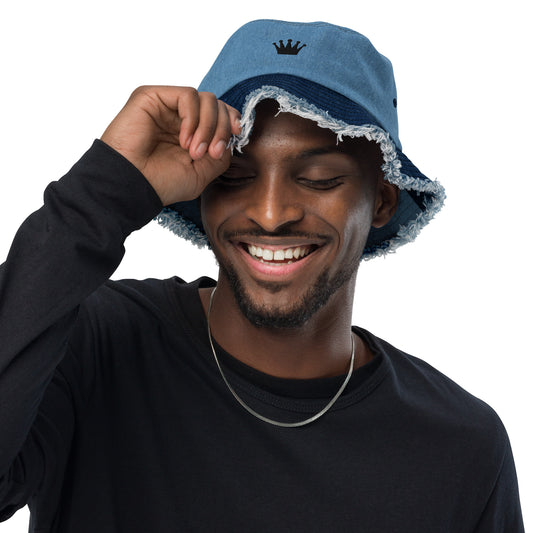 Ausgefranster Jeans-Fischerhut – hellblau & dunkelblau – Produktansicht 2