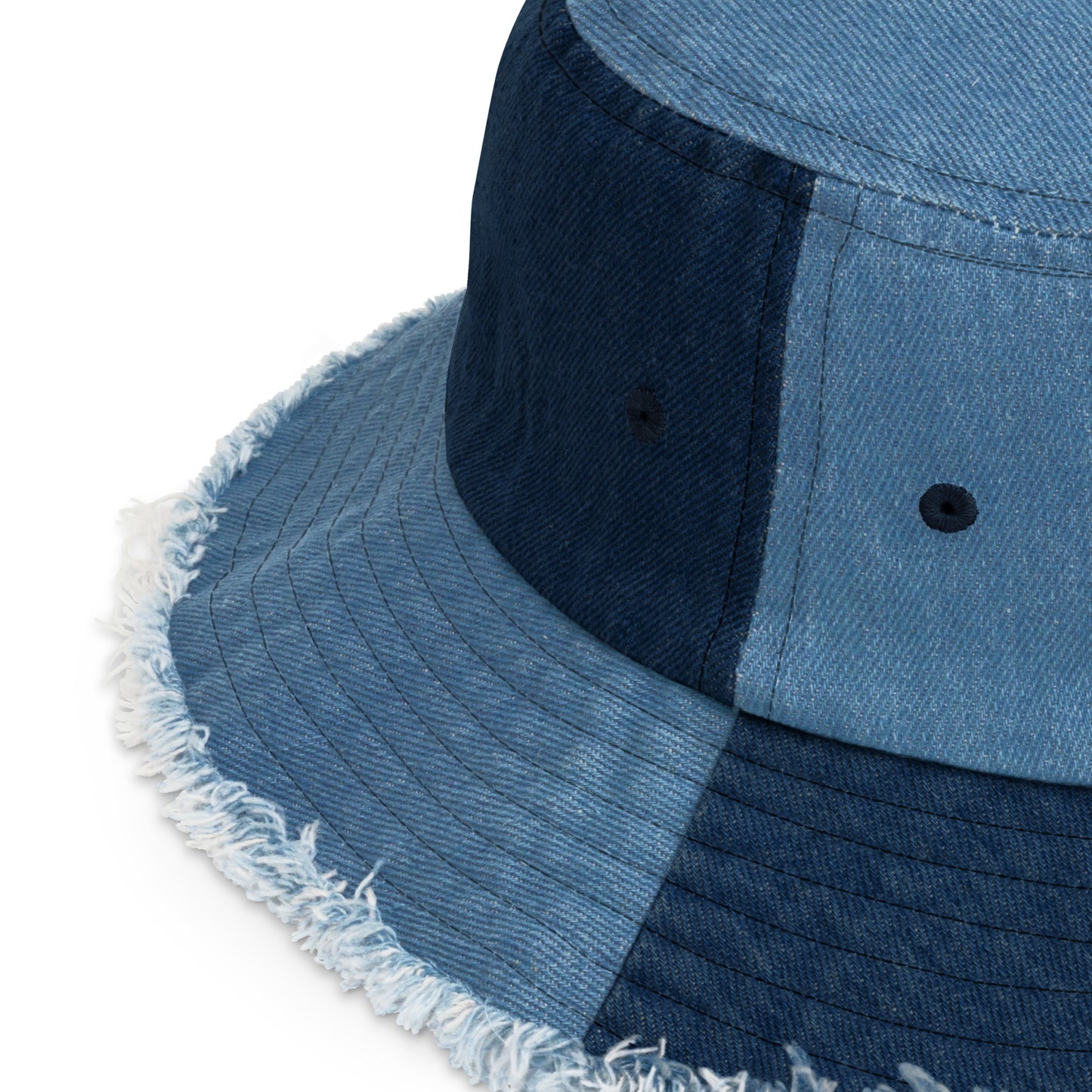 Ausgefranster Jeans-Fischerhut – hellblau & dunkelblau – Produktansicht 3