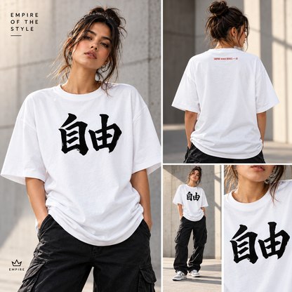 T-shirt unisexe oversize bio Kanji Liberté - 自由 - blanc
